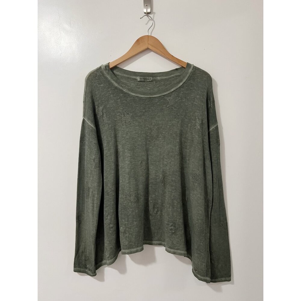 Nina Kendosa Paris Army Green Silver Glitter All Around Stars Print Size Large